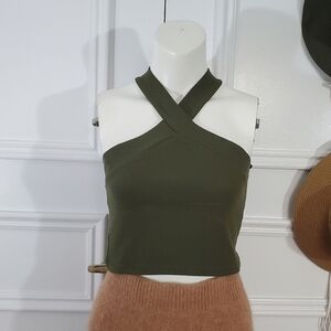 New Olive Cross Neck Halter Top